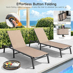 ONBRILL Aluminum Chaise Lounge Chair Outdoor, Foldable & Assembly Free Outdoor Lounge Chair with 5 Position Adjustable Backrest, Patio Pool Lounge Chairs for Outside Poolside Beach Lawn, 1PC, Khaki