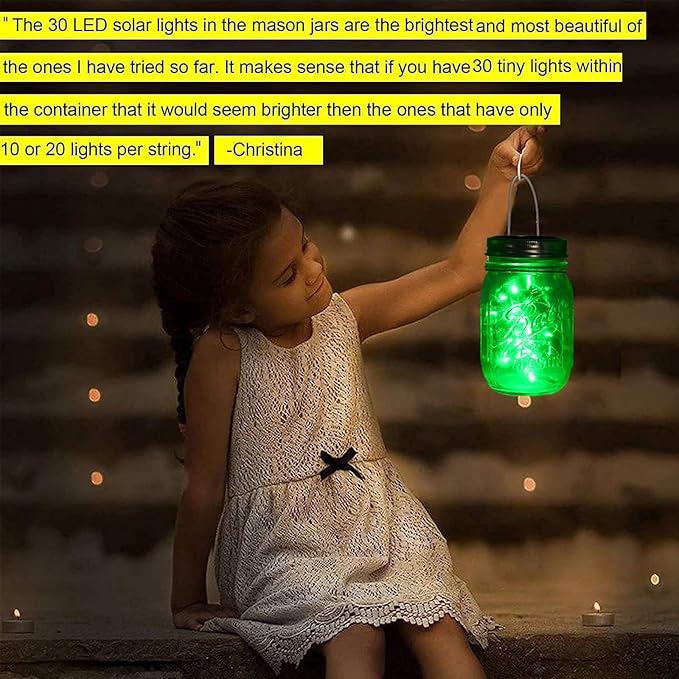 String Lights, 12 Pack Green Solar Mason Jar Lights with 30 LEDs