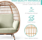 Best Choice Products Wicker Egg Chair, Oversized Indoor Outdoor Lounger for Patio, Backyard, Living Room w/ 4 Cushions, Steel Frame, 440lb Capacity - Sage