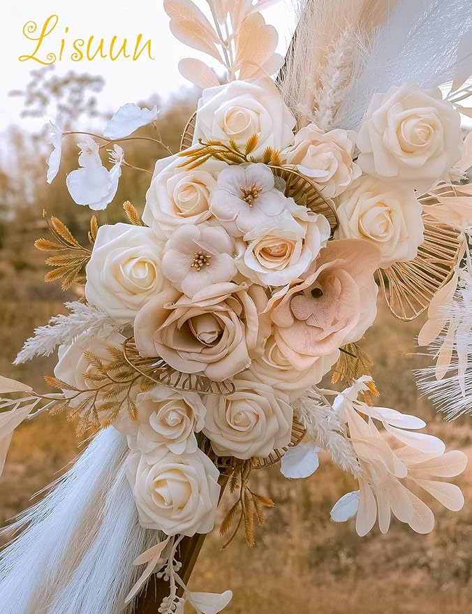 Artificial Flowers for Wedding Arch, Beige White Champagne Silk Swag Decor