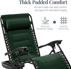 Best Choice Products Oversized Padded Zero Gravity Chair, Folding Outdoor Patio Recliner, XL Anti Gravity Lounger for Backyard w/Headrest, Cup Holder, Side Tray, Polyester Mesh - Forest Green