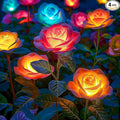 WdtPro Solar Garden Lights Outdoor, 4 Pack Solar Light Outdoor with 20 Rose Flowers, Waterproof 7 Color Changing Solar Powered Flowers Lights for Outside Patio Yard Pathway