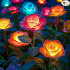 WdtPro Solar Lights Outdoor, 8 Pack Solar Garden Light with 40 Rose Flowers, 7 Color Changing Solar Powered Flowers Lights Waterproof for Outside Patio Yard Pathway Decor