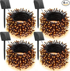 Brightown 4 Pack Solar Halloween Lights, Total 184FT 480 LED Solar String Lights Outdoor Waterproof Black Wire with 8 Modes, Solar Fairy Light for Garden Yard Patio Party Decors, Orange