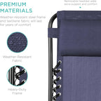 Best Choice Products Set of 2 Adjustable Steel Mesh Zero Gravity Lounge Chair Recliners w/Pillows and Cup Holder Trays - Navy Blue