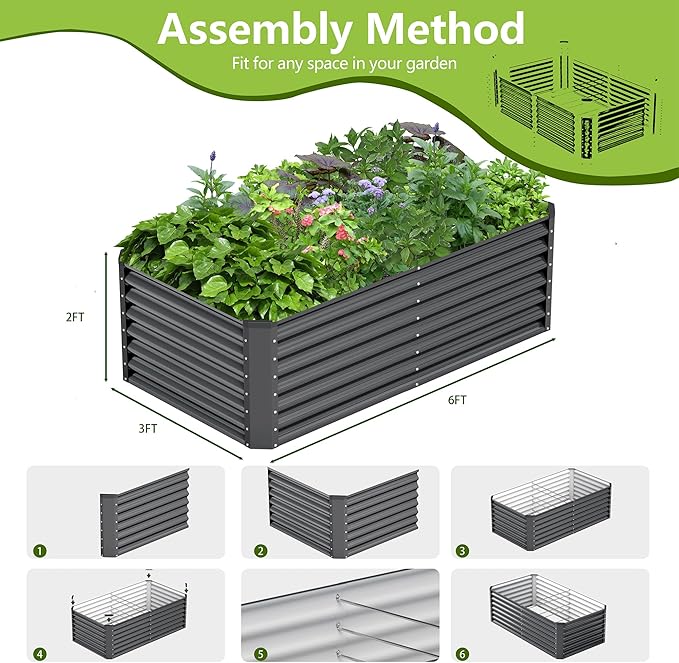 6x3x2FT Galvanized Raised Garden Bed,Galvanized Planter Boxes Outdoor, Large Metal Raised Garden Beds for Vegetables-Grey