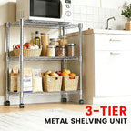 Xcity Storage Shelves, 3 Tier Heavy Duty Metal Shelving Unit with Wheels, 1050 LBS Capacity Adjustable Steel Wire Shelf Organizer for Pantry, Kitchen, Garage, 14" D x 24" W x 30" H, Chrome
