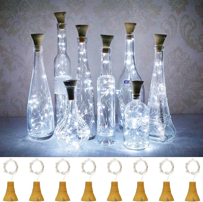 Indoor String Lights for Wine Bottles, 8 Pack Cool White Solar