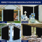 PureFit Outdoor Curtains for Patio Waterproof Weatherproof, UV Resistant Outside Curtains for Gazebo, Front Porch, Pergola, Sun Blocking Privacy Curtain, 120W x 84L inch, 1 Panel, Black