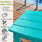 Y&M Outdoor Side Table, HIPS Adirondack Small Single Table, Waterproof Square Outside Table, Balcony Modern End Tables for Patio, Pool, Beach, Porch, Deck, Indoor or Outdoor Use, Aruba Blue