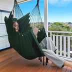 Y- STOP Hammock Chair Hanging Rope Swing, Max 500 Lbs, 2 Cushions Included, Large Macrame Hanging Chair with Pocket for Superior Comfort, with Hardware Kit, Green