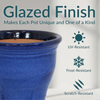 Sunnydaze Large Ceramic Plant Pot - Round Outdoor Glazed Ceramic Planter Pot with Drainage - Studio - Imperial Blue - 14.5"