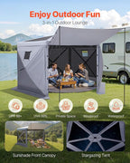 VEVOR Pop up Gazebo Screen Tent, 12 x 12 ft Large 6-Sided Camping Canopy Tent with Removable Top & Carry Bag, Quick-Set & Bite-Proof, Screen House Sun Shelter for 8-10 Persons Backyard Patio, Grey