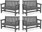 SERWALL Outdoor Bench, HDPE Outdoor Benches Weatherproof, 2-Person Garden Bench with 660 lbs Weight Capacity, Patio Benches for Outdoors, Garden, Porch, Backyard and Park, Grey, 4 Pack