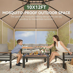 Aoxun Outdoor Gazebo for Patio 10x12 Metal Frame Canopy with Double Roofs Heavy Duty Party Tent and Shelter with Mosquito Netting and Privacy Screen for Backyard, Lawn, Garden, Deck (Khaki)