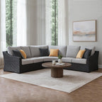 Signature Design by Ashley Beachcroft Curved Modern 3-Piece Outdoor Sectional with Cushion and 6 Throw Pillows, Light Gray