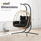 DoubleTT Double Indoor/Outdoor Wicker Swing Egg Chair Hammock Foldable Hanging Loveseat with Stand, UV Resistant Removable Cushions, 700LBS Capacity for Bedroom, Balcony, Garden (Yellow and Black)