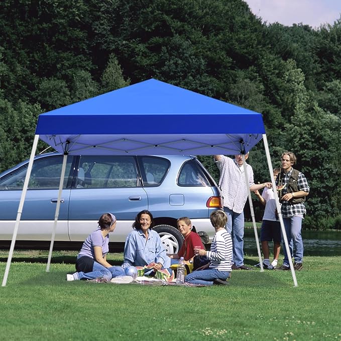 Canopy Tent, 10X10 FT Pop Up Canopy Outdoor Instant Tent Slant Legs with Carrying Bag, Portable Gazebo Shelter for Patio Deck Garden and Beach - 8X8 FT Canopy Cover, Blue