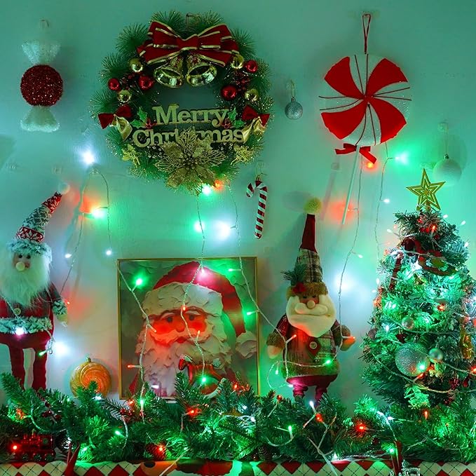 String Lights, 500 LED, 165ft Outdoor Christmas Lights in Red, White and Green