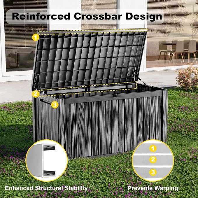 Deck Box, 200 Gallon Black Resin Lockable Outdoor Storage
