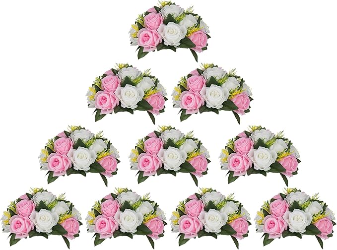 Artificial Rose Flower Ball Centerpieces, Pink & White Silk with Zip Ties