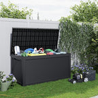 260 Gallon Resin Deck Box, Lockable Patio Outdoor Storage Box for Furniture, Garden Tools and Tools Storage, Waterproof Outside Storage Boxes - Black