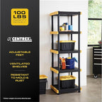 BLACK & YELLOW 5-Tier Heavy Duty Plastic Storage Shelving Unit, 5 Shelves Support up to 100lb/shelf, Organization and Storage, Weather-Resistant Design, Easy Assembly, American Made (72H x 24W x 20D)