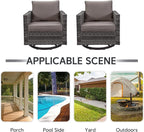 Belord Wicker Chairs Outdoor Bistro Set Oversize Patio Swivel Rocker, Rattan Outdoor Seating Set of 2 Swivel Glider Chairs Wicker Furniture for Porch Deck Backyard with Water-Resistant