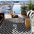SAND MINE Waterproof Outdoor Rug 4x6 ft, Plastic Reversible Rug, Modern Area Rug, Large Floor Mat for Outdoors, RV, Patio, Backyard, Deck, Picnic, Beach, Camping (4' x 6', Black & White Lattice)