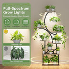Plant Stand Indoor with Grow Lights - 62" Tall Plant Shelf, Lighted Corner Plant Stands for Indoor Growing, 8 Tiered Large Flower Holder, S-Shaped Decorative Rack for Living Room, Patent Design, Grey