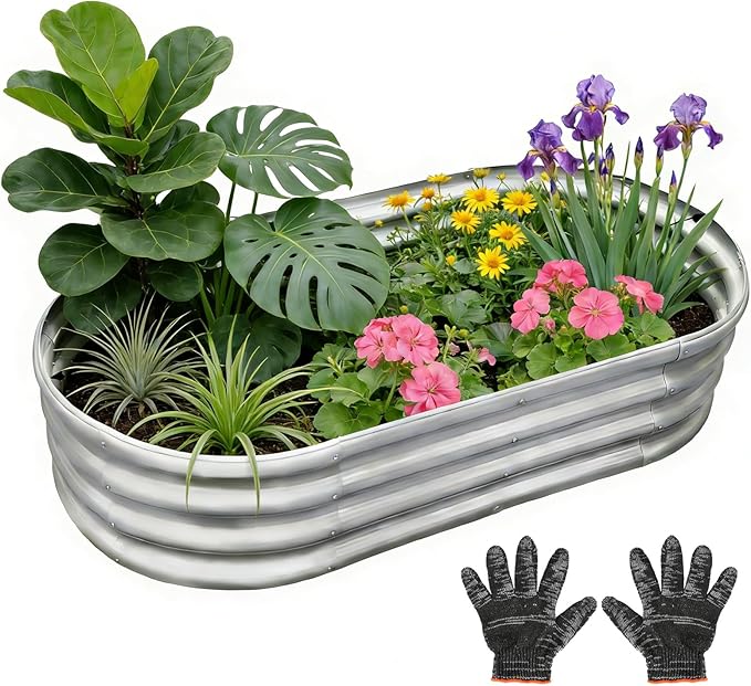 Garden 8x4x1ft Galvanized Raised Garden Bed Kit - Metal Planter Boxes for Vegetables/Herbs/Flowers, Heavy-Duty Steel Outdoor Garden Box with Reinforced Edges(8X4X1FT)