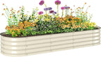 Outsunny 6.5' x 2' x 1' Galvanized Raised Garden Bed Kit, Outdoor Metal Elevated Planter Box with Safety Edging, Easy DIY Stock Tank for Growing Flowers, Herbs & Vegetables, Cream