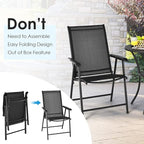 Giantex Set of 4 Patio Folding Chairs, Outdoor Chairs with Armrest, Portable Dining Chairs for Porch Camping Pool Beach Deck Lawn Garden, 4-Pack Patio Chairs, Metal Frame, Black