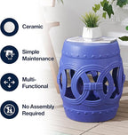 JONATHAN Y TBL1022D Lucky Coins 16" Chinese Ceramic Drum Indoor/Outdoor Garden Stool Bohemian, Coastal, Cottage, French Country, Traditional, for Living Room, Garden Room, Patio, Matte Blue