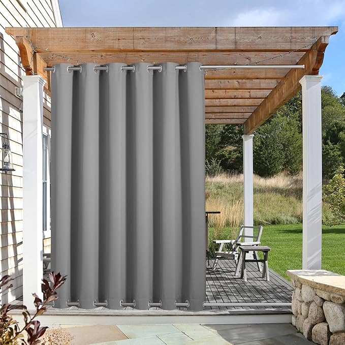 NICETOWN Outdoor Patio Curtains Extra Wide 84 in, Waterproof & Windproof Patio Shades, Rustproof Top and Bottom Grommet Thermal Insulated Drape for Porch/Cabana, Silver Gray, 2 Pieces, W84 x L95