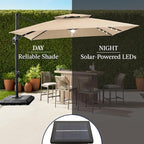 Best Choice Products 9x12ft LED Cantilever Patio Umbrella w/Base Included & 360° Rotation, Large Solar Offset Hanging Outdoor Sun Shade for Deck, Backyard Table w/Stand & Lights – Sand