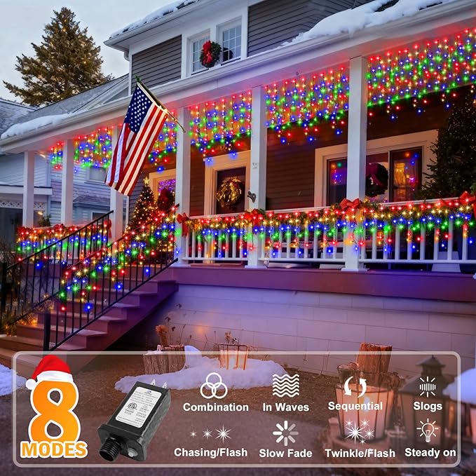String Lights, 33 FT Black Wire with 400 Multicolor LEDs, 8 Modes