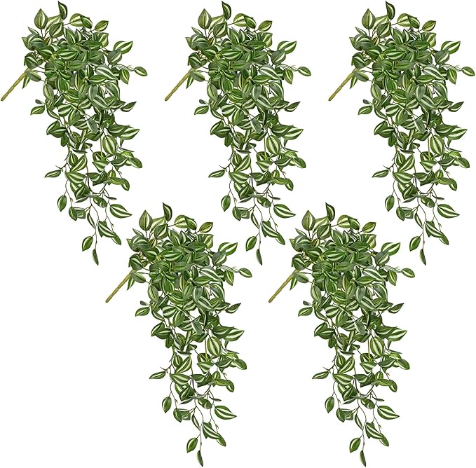 Artificial Hanging Plants Wandering Jew Faux Greenery, 5 Pack, 22 Inch