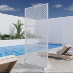 Casaphoria 72" H x 35" W Metal Outdoor Privacy Screen, Freestanding Decorative Divider for Patio, Deck, Balcony, and Garden with Stable Base, White-Jason