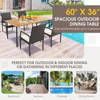 Tangkula 63" Acacia Wood Patio Dining Table for 6, Rectangular 6-Person Outdoor Dining Table with Metal Legs & Umbrella Hole, Indoor Outdoor Dining Furniture for Deck, Garden, Poolside & Backyard
