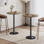 Flamaker Round Bistro Pub Table Modern Style Metal Base MDF Top Cocktail Bar Table Counter Bar Height for Pub, Dining Room, Party (1, Marble-Black)