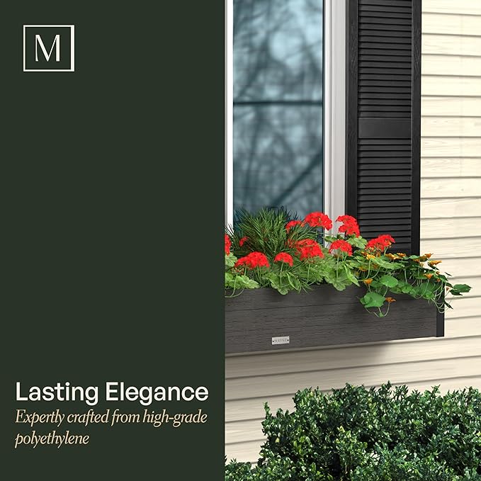 Mayne Horizon 5FT Window Box Planter – Modern Rectangular Faux Wood Grain Design for Windows, Durable All-Season Outdoor Flower Box with Drainage, Easy Installation