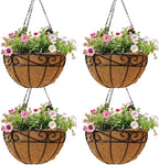 4 Pack 10 Inch Hanging Baskets for Plants Outdoor Metal Hanging Planter Hanging Flower Baskets with Coco Fiber Liners Chain Round Wire Plant Holder Hangings Flower Pots(Plaid)
