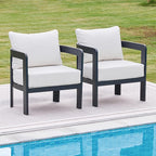 Outdoor Furniture Set, 2Pcs Patio Armchairs, Metal Modern Outside Furniture with 6'' Thick Cushions, Outdoor Conversation Set Balcony Chairs for Backyard, Porch,Deck, White
