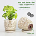 Gepege 6 Inch Ceramic Planter, White Plant Pot with Drainage Holes and Saucers for Indoor Plants, Birthday for Women Mom