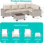 6-Piece Outdoor Patio Furniture Set Wicker Sectional Sofa Set, Patio Conversation Set with Thickened Cushions & Coffee Table for Garden, Backyard, Poolside, White