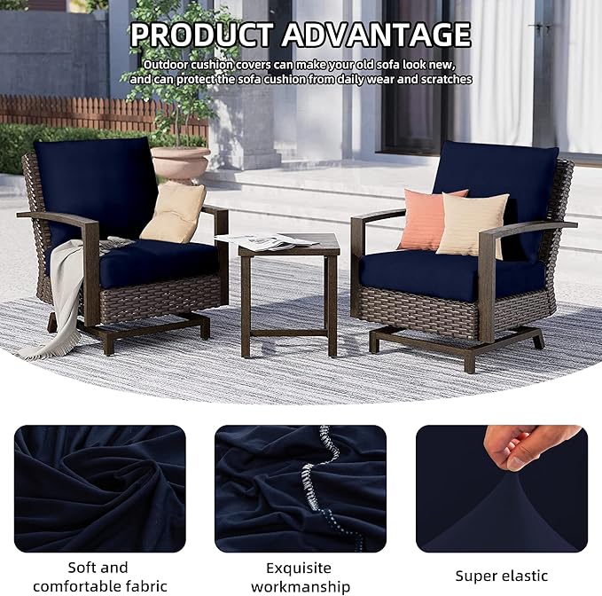 Cushion Covers 8 Pack Navy Blue Stretch Fit for Patio Furniture