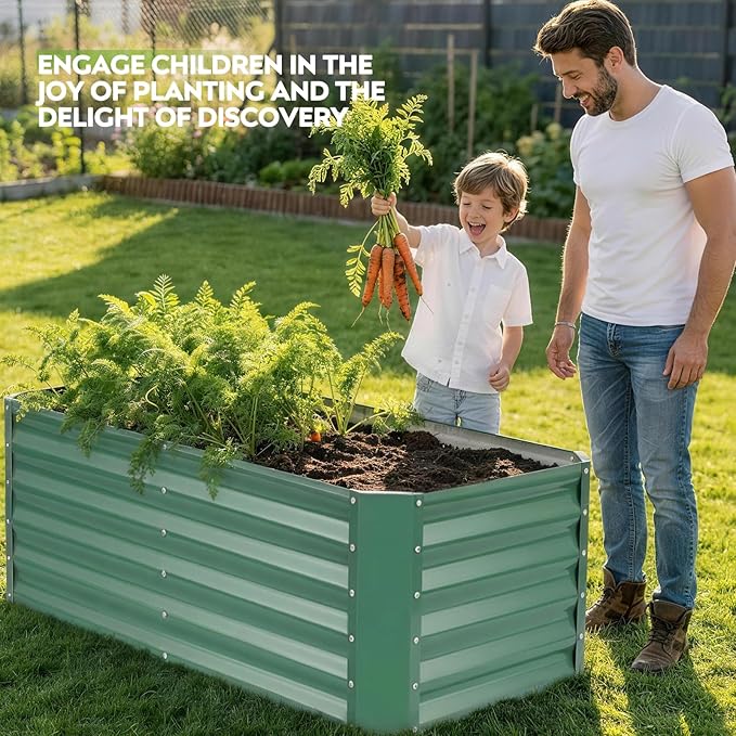 ZORMY 4×2×1.4ft Galvanized Raised Garden Bed Kit, Metal Planter Boxes Outdoor, High Raised Beds for Vegetables, Fruits, and Flowers - LotusGreen