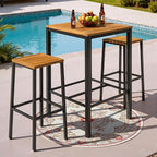Devoko Acacia Wood Outdoor Patio Bar Set for 2, Square Counter Height Table with 2 Stools, Dining Bar Set for Garden, Deck, Pool Side, Dining Room, Kitchen, Living Room