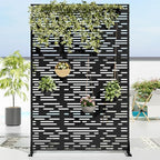 Casaphoria 72" H x 47" W Metal Privacy Screen, Outdoor Freestanding Decorative Divider for Patio, Deck, Balcony, and Garden with Stable Base, Black-Godfrey